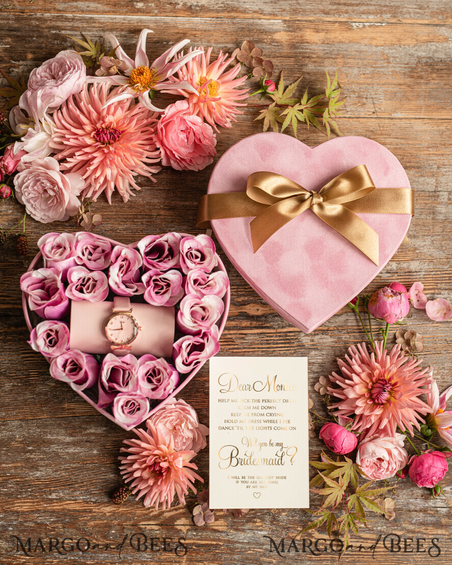 BRIDESMAID/BEST MAN BOX WILL YOU BE MY BRIDESMAID Bridesmaid Proposal Luxury Box, Original Handmade Bridesmaid Set, Watch set rose gold