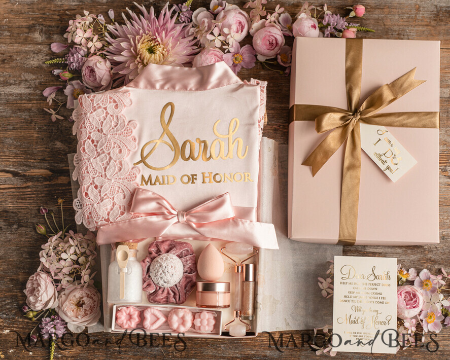 BRIDESMAID/BEST MAN BOX WILL YOU BE MY BRIDESMAID Bridesmaid Luxury Satin Robe, Maid of Honor Gift Box, Spa Day cosmetic wedding set