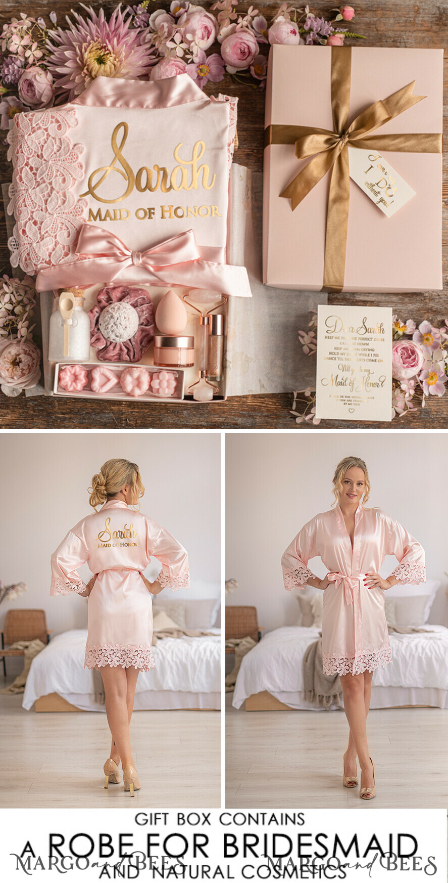 BRIDESMAID/BEST MAN BOX WILL YOU BE MY BRIDESMAID Bridesmaid Luxury Satin Robe, Maid of Honor Gift Box, Spa Day cosmetic wedding set
