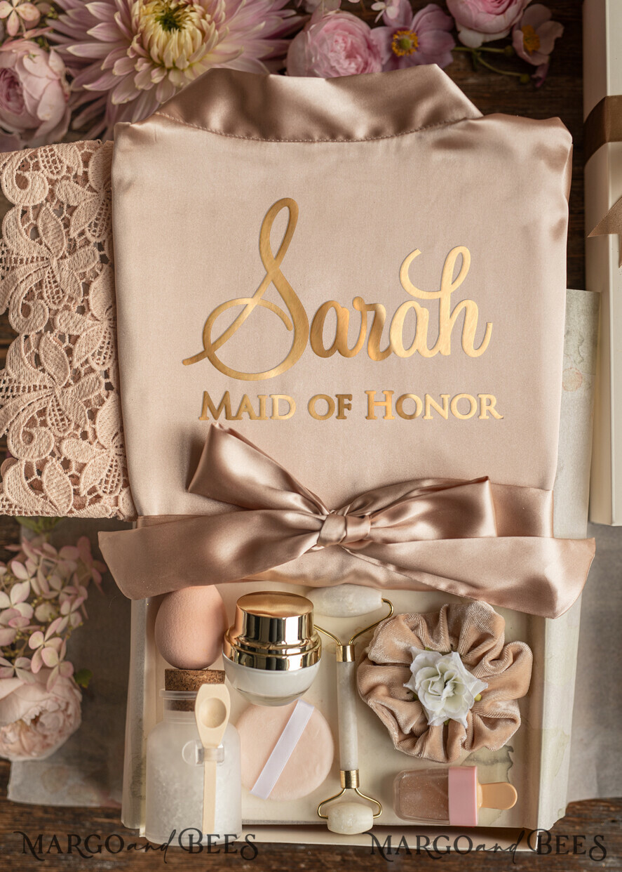 BRIDESMAID/BEST MAN BOX WILL YOU BE MY BRIDESMAID Elegant Personalized Present for Bridesmaid, Bridesmaid proposal satin robe, cosmetic set