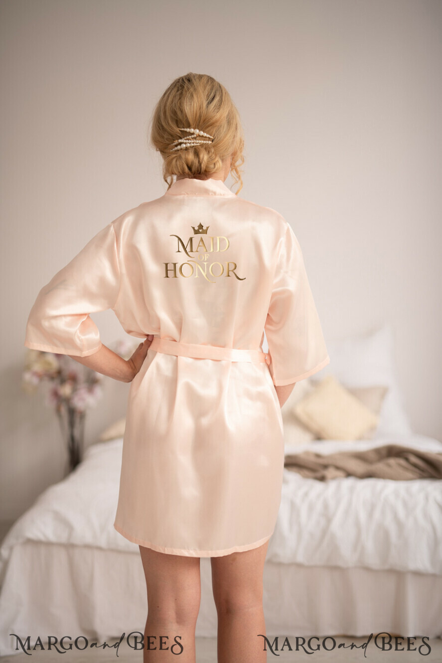 BRIDESMAID/BEST MAN BOX WEDDING ROBE Light Pink Satin wedding robe, Elegant Satin Robe for Maid of Honor, Gold Wedding Bridesmaid Robe