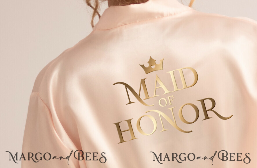 BRIDESMAID/BEST MAN BOX WEDDING ROBE Light Pink Satin wedding robe, Elegant Satin Robe for Maid of Honor, Gold Wedding Bridesmaid Robe