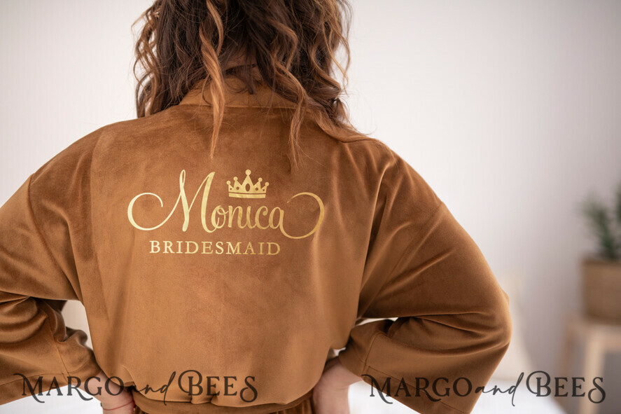 BRIDESMAID/BEST MAN BOX WEDDING ROBE Copper Beige Velvet wedding robe maid of honor, cute present idea for bridesmaid, Bridesmaid Maid of Honor Elegant Robe