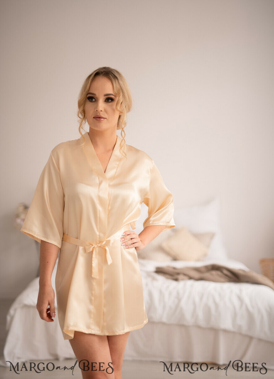 BRIDESMAID/BEST MAN BOX WEDDING ROBE Ecru Beige Satin Wedding Robe for Bridesmaid, Team Bride, Bridal Squad, Gold foil rose gold bespoke satin robe