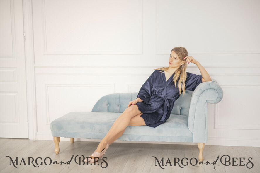 BRIDESMAID/BEST MAN BOX WEDDING ROBE Navy wedding robe for bride with your foil inscription. Gift for Maid of Honor; Will you be my bridesmaid gift