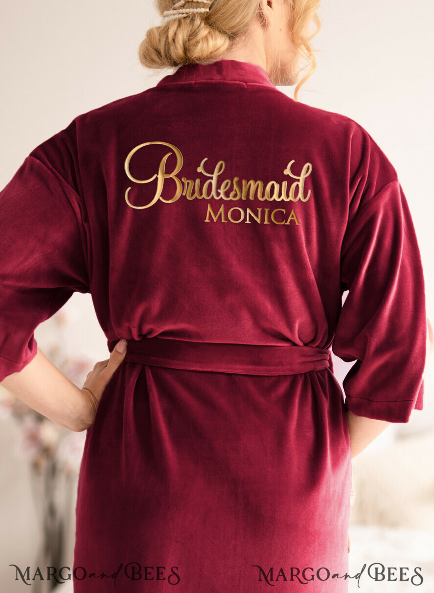 BRIDESMAID/BEST MAN BOX WEDDING ROBE Gift for Maid of Honor; Will you be my bridesmaid gift. wedding soft robe, Red Burgundy Velvet Robe