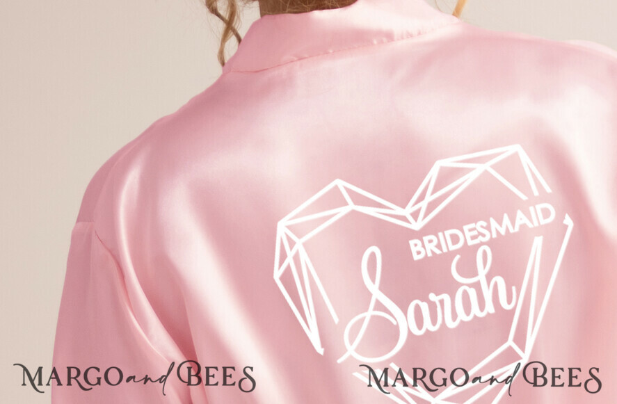 BRIDESMAID/BEST MAN BOX WEDDING ROBE Blush Pink Satin Robe, Blush Gold Bride Robe, Elegant White Geometric Heart Bridesmaid