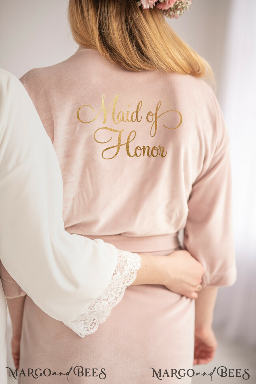 BRIDESMAID/BEST MAN BOX WEDDING ROBE Gift for Maid of Honor; Will you be my bridesmaid gift. wedding soft robe velvet, Blush romantic wedding robe