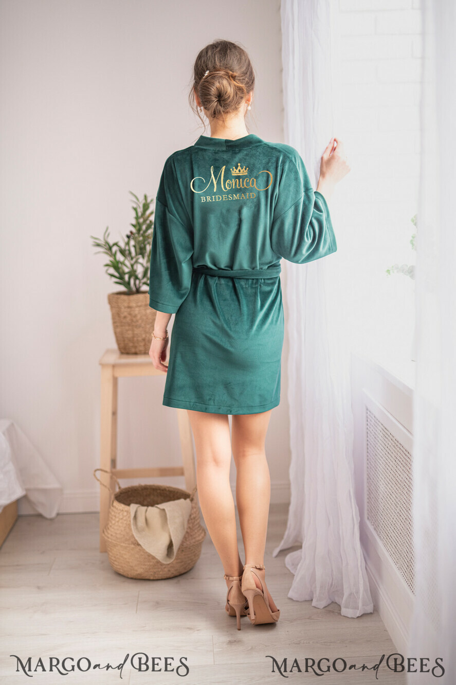 BRIDESMAID/BEST MAN BOX WEDDING ROBE Emerald green wedding robe with gold foil inscription. Gift for Maid of Honor; Will you be my bridesmaid gift