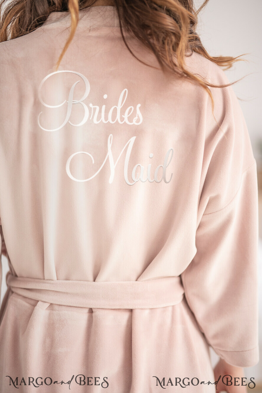 BRIDESMAID/BEST MAN BOX WEDDING ROBE Blush wedding robe with gold foil inscription. velvet soft bridesmaid robe, bespoke wedding robe