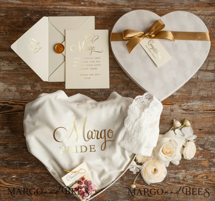 NEWLY WEDS COUPLE GIFTS Bride gifts Wedding Gift Bridal Box, Velvet custom wedding Bride Robe, Robe for Bride Present, Custom Box Lace Robe