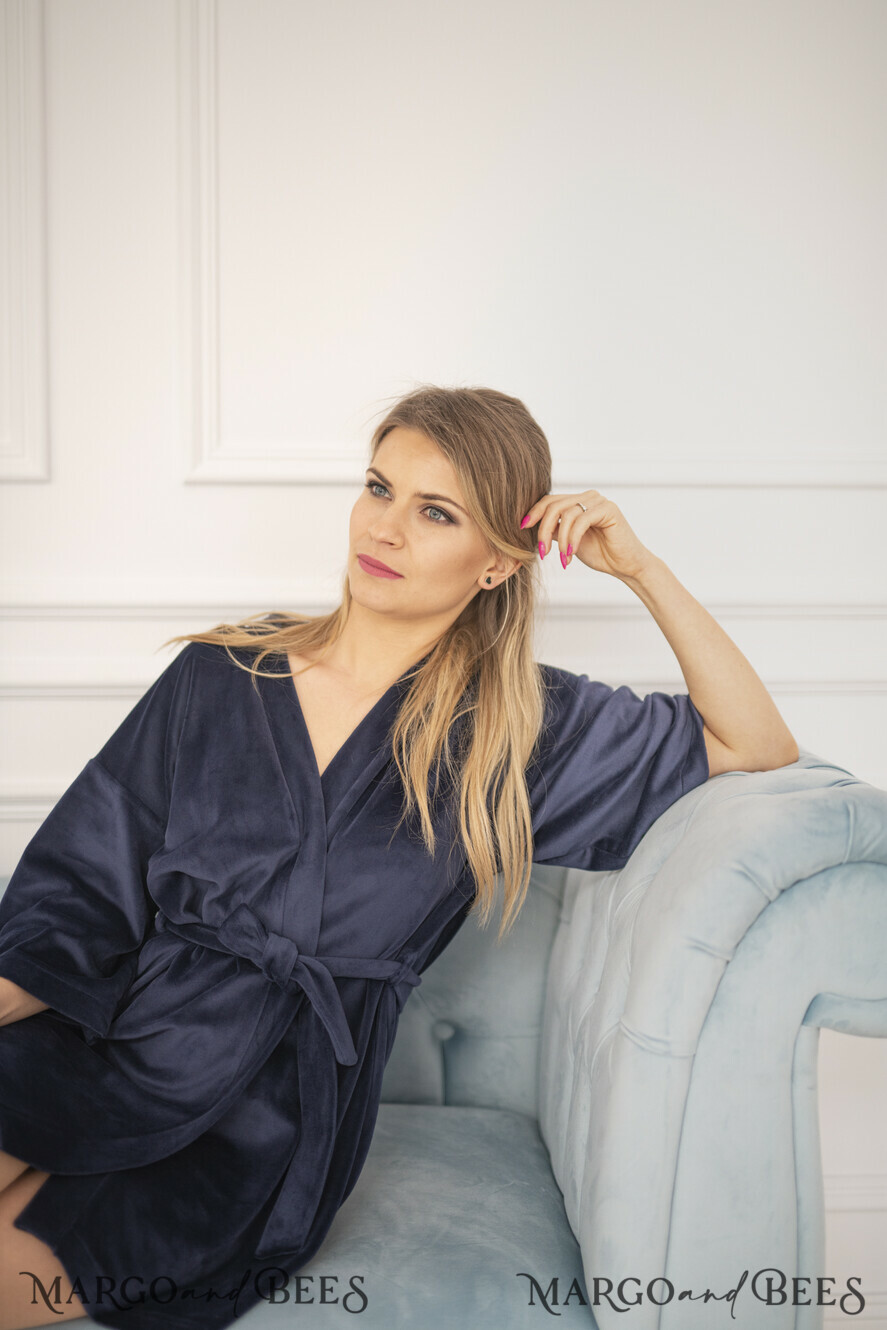 NEWLY WEDS COUPLE GIFTS Bride gifts Navy wedding robe for bride with your foil inscription, Custom Navy Blue Wedding Robe for Bride