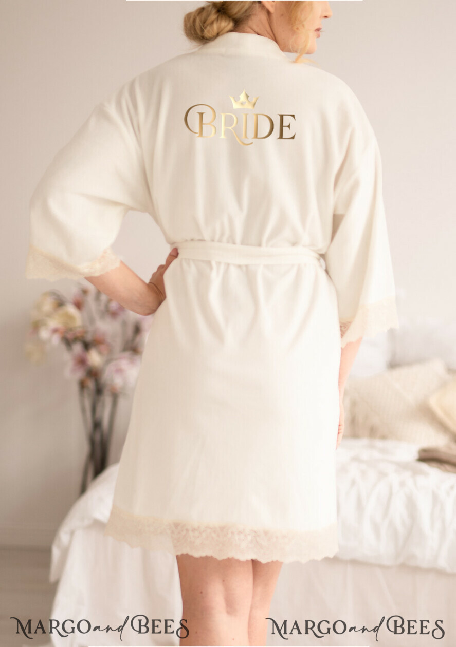 NEWLY WEDS COUPLE GIFTS Bride gifts Elegant Fancy Couple GIft, Velvet Robe with Lace, Bride Robe Present for Wedding Preparations