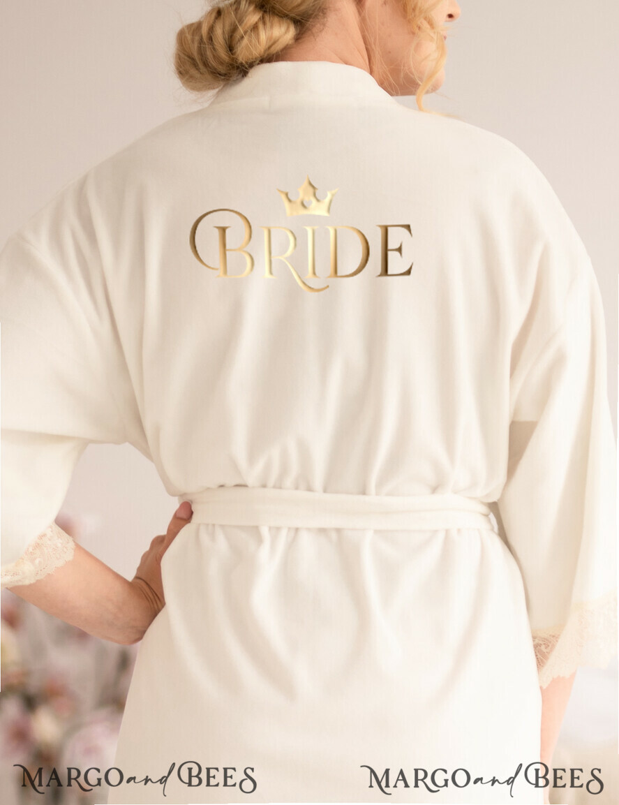 NEWLY WEDS COUPLE GIFTS Bride gifts Elegant Fancy Couple GIft, Velvet Robe with Lace, Bride Robe Present for Wedding Preparations