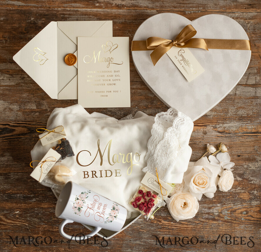 NEWLY WEDS COUPLE GIFTS Bride gifts Bride Velvet Robe GIFT BOX, personalized mug, elegant present for Bridesmaid ROBE