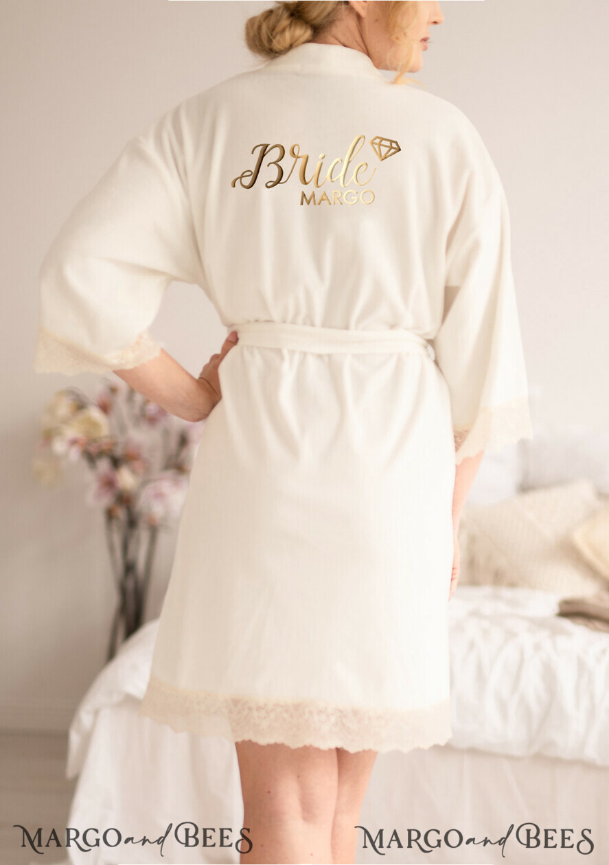 NEWLY WEDS COUPLE GIFTS Bride gifts Elegant Custom Velvet Robe, Lace Classic Romantic Robe for Bride, Bride Present Gift Box