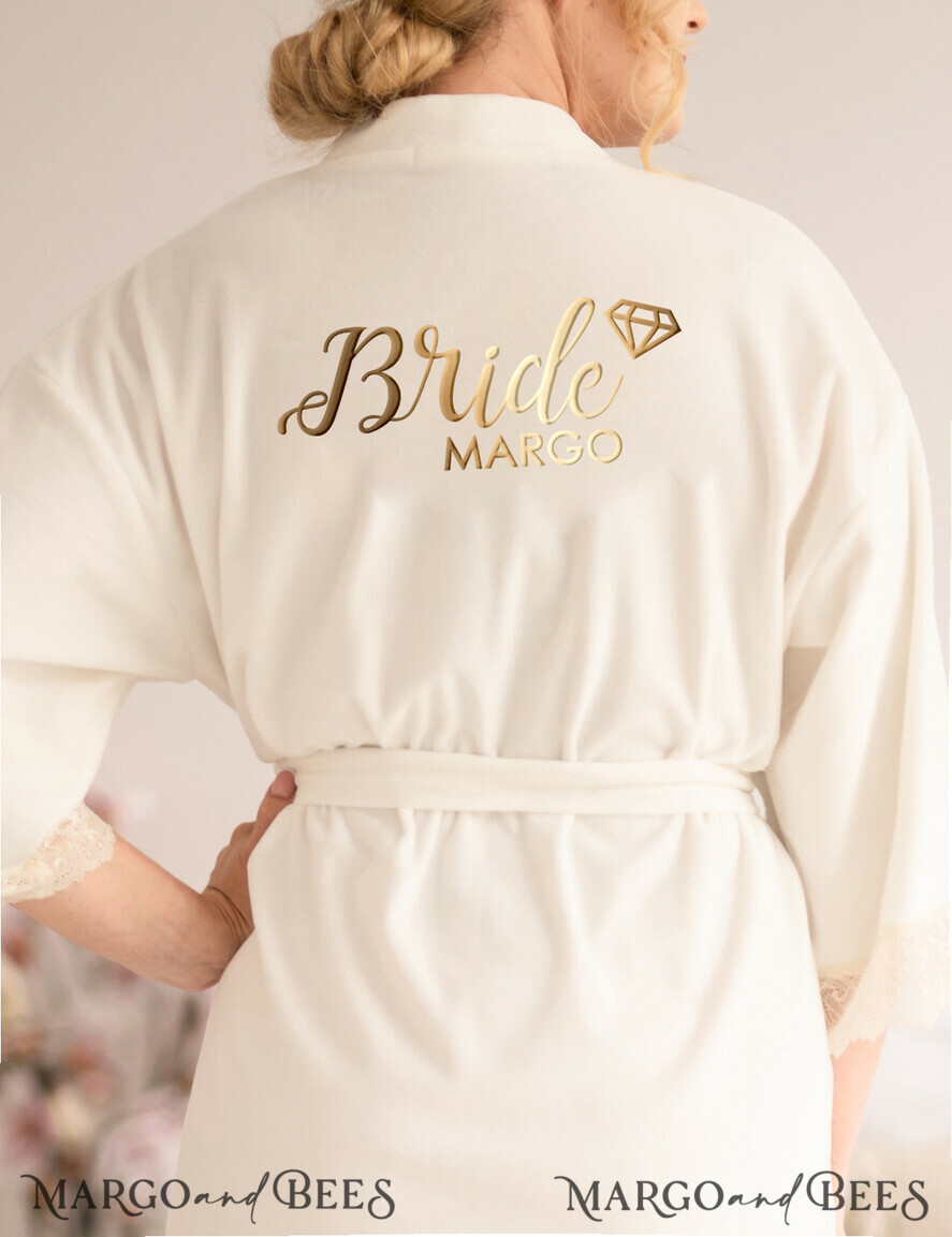 NEWLY WEDS COUPLE GIFTS Bride gifts Elegant Custom Velvet Robe, Lace Classic Romantic Robe for Bride, Bride Present Gift Box
