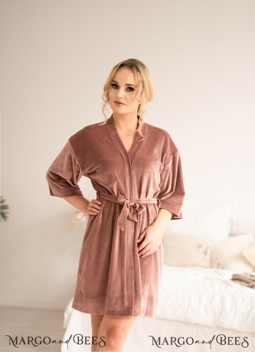 NEWLY WEDS COUPLE GIFTS Bride gifts Rose Gold Velvet wedding Robe, Custom bespoke wedding Robe, Bride Gift Robe with Gold Text