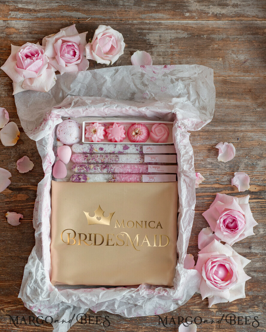 BRIDESMAID/BEST MAN BOX BRIDESMAID THANK YOU Maid of Honor Thank you BOX BATH SALT card GOLD ROBE BRIDESMAID thank you gift box handmade soap