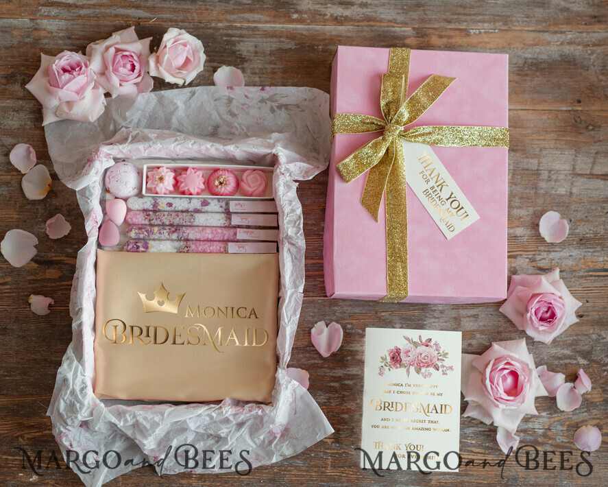BRIDESMAID/BEST MAN BOX BRIDESMAID THANK YOU Maid of Honor Thank you BOX BATH SALT card GOLD ROBE BRIDESMAID thank you gift box handmade soap
