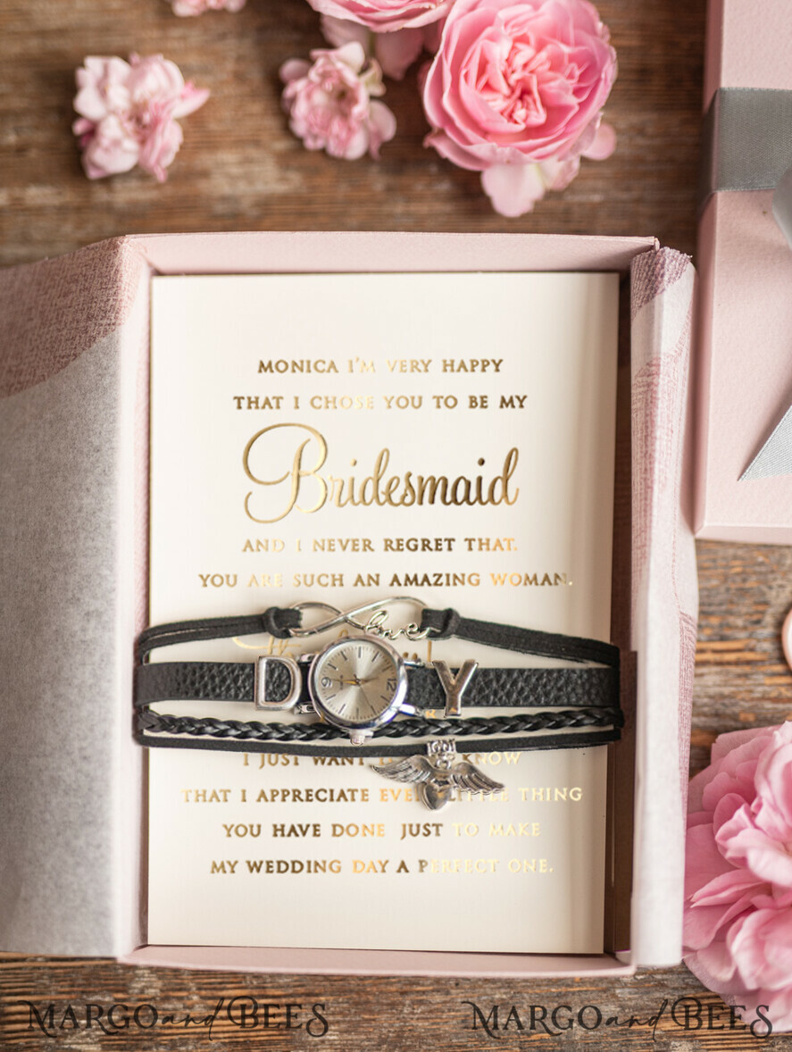 BRIDESMAID/BEST MAN BOX Bridesmaid THANK YOU or PROPOSAL SMALL BOX Maid of Honor Proposal Thank you Box, Boho elegant watch, gold bridesmaid gift box