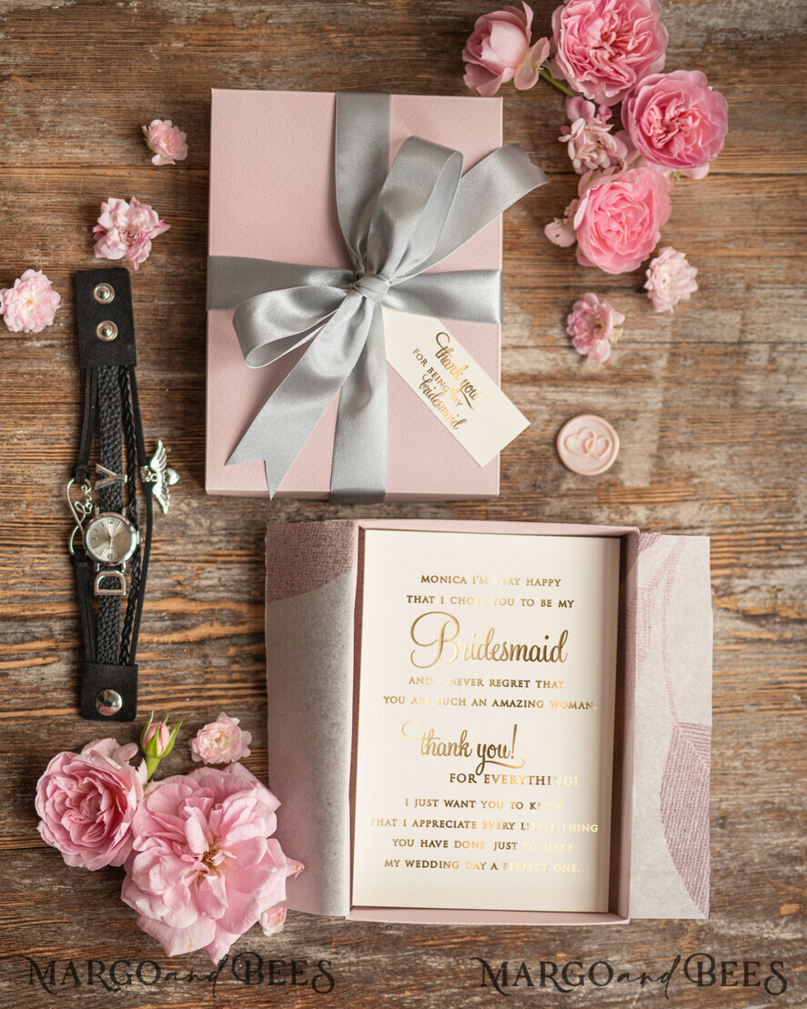 BRIDESMAID/BEST MAN BOX Bridesmaid THANK YOU or PROPOSAL SMALL BOX Maid of Honor Proposal Thank you Box, Boho elegant watch, gold bridesmaid gift box