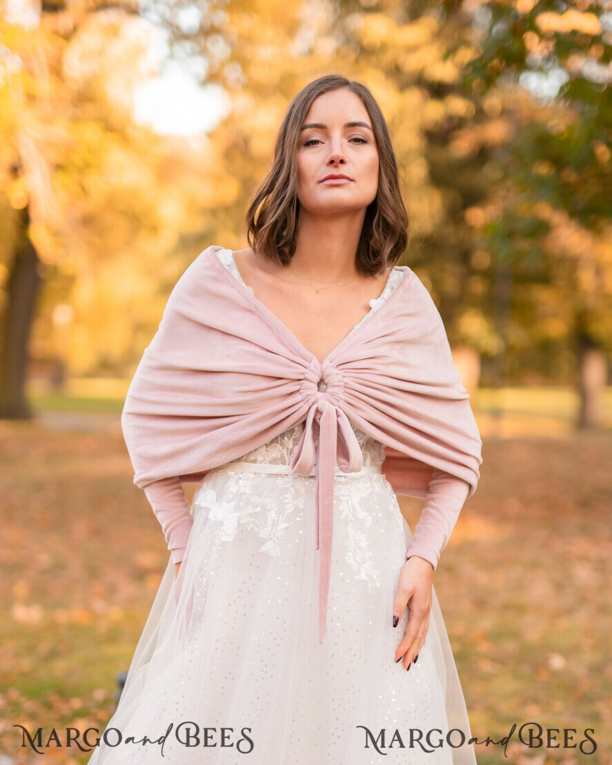 BRIDE bolero, robes, garter WEDDING BOLERO & SHRUGS Blush Pink Velvet Wedding bolero long sleeve Shrug Women Wedding, Pink Velvet Wedding dress Topper, Bridal Sweater Coverup, Jacket for Bride, Bridal Blouse Bridal Shrug