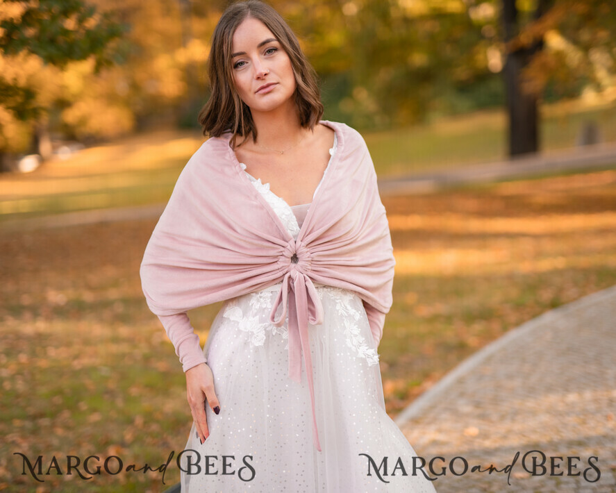 BRIDE bolero, robes, garter WEDDING BOLERO & SHRUGS Blush Pink Velvet Wedding bolero long sleeve Shrug Women Wedding, Pink Velvet Wedding dress Topper, Bridal Sweater Coverup, Jacket for Bride, Bridal Blouse Bridal Shrug