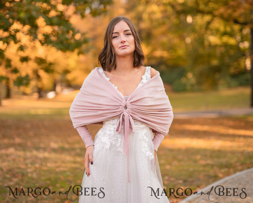 BRIDE bolero, robes, garter WEDDING BOLERO & SHRUGS Blush Pink Velvet Wedding bolero long sleeve Shrug Women Wedding, Pink Velvet Wedding dress Topper, Bridal Sweater Coverup, Jacket for Bride, Bridal Blouse Bridal Shrug