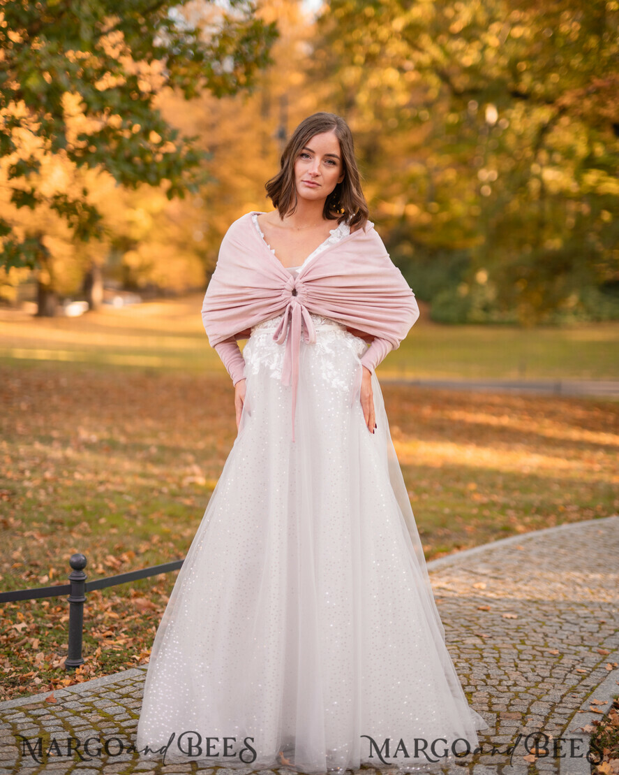 BRIDE bolero, robes, garter WEDDING BOLERO & SHRUGS Blush Pink Velvet Wedding bolero long sleeve Shrug Women Wedding, Pink Velvet Wedding dress Topper, Bridal Sweater Coverup, Jacket for Bride, Bridal Blouse Bridal Shrug