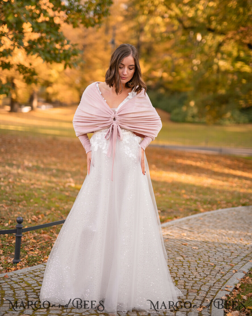 BRIDE bolero, robes, garter WEDDING BOLERO & SHRUGS Blush Pink Velvet Wedding bolero long sleeve Shrug Women Wedding, Pink Velvet Wedding dress Topper, Bridal Sweater Coverup, Jacket for Bride, Bridal Blouse Bridal Shrug
