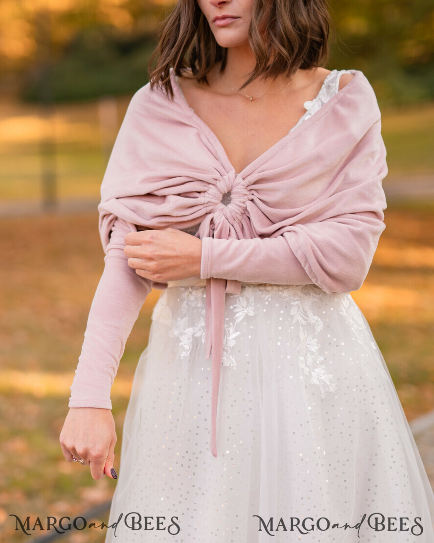 BRIDE bolero, robes, garter WEDDING BOLERO & SHRUGS Blush Pink Velvet Wedding bolero long sleeve Shrug Women Wedding, Pink Velvet Wedding dress Topper, Bridal Sweater Coverup, Jacket for Bride, Bridal Blouse Bridal Shrug