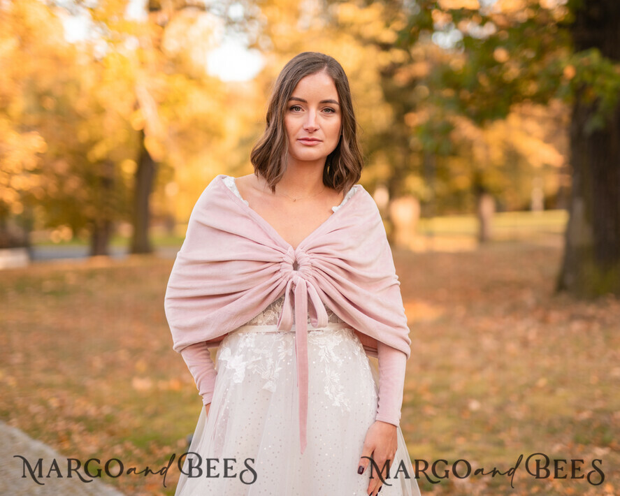 BRIDE bolero, robes, garter WEDDING BOLERO & SHRUGS Blush Pink Velvet Wedding bolero long sleeve Shrug Women Wedding, Pink Velvet Wedding dress Topper, Bridal Sweater Coverup, Jacket for Bride, Bridal Blouse Bridal Shrug