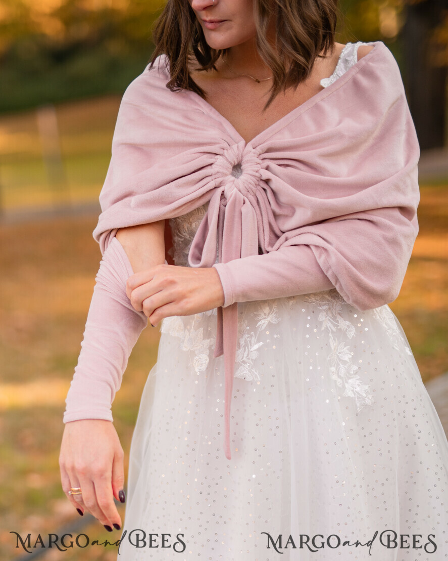 BRIDE bolero, robes, garter WEDDING BOLERO & SHRUGS Blush Pink Velvet Wedding bolero long sleeve Shrug Women Wedding, Pink Velvet Wedding dress Topper, Bridal Sweater Coverup, Jacket for Bride, Bridal Blouse Bridal Shrug