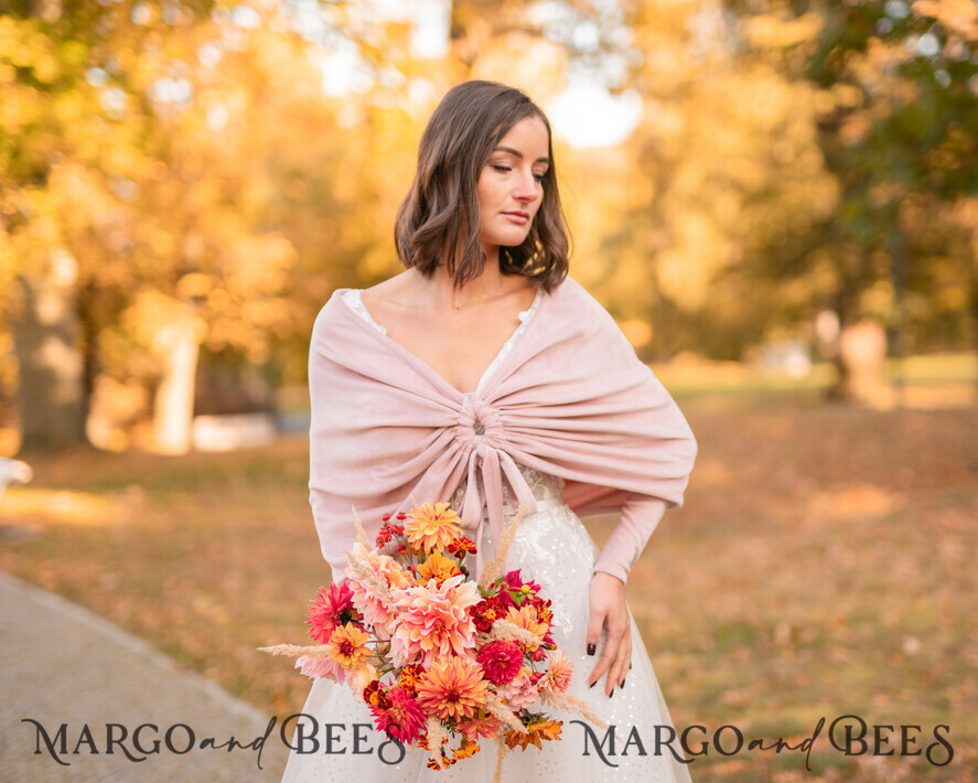 BRIDE bolero, robes, garter WEDDING BOLERO & SHRUGS Blush Pink Velvet Wedding bolero long sleeve Shrug Women Wedding, Pink Velvet Wedding dress Topper, Bridal Sweater Coverup, Jacket for Bride, Bridal Blouse Bridal Shrug