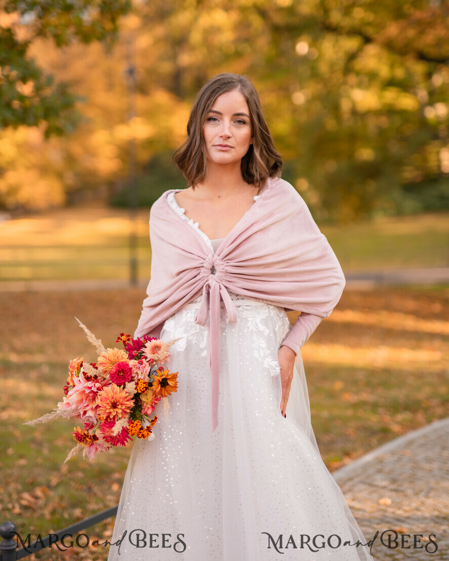 BRIDE bolero, robes, garter WEDDING BOLERO & SHRUGS Blush Pink Velvet Wedding bolero long sleeve Shrug Women Wedding, Pink Velvet Wedding dress Topper, Bridal Sweater Coverup, Jacket for Bride, Bridal Blouse Bridal Shrug