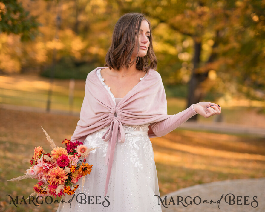 BRIDE bolero, robes, garter WEDDING BOLERO & SHRUGS Blush Pink Velvet Wedding bolero long sleeve Shrug Women Wedding, Pink Velvet Wedding dress Topper, Bridal Sweater Coverup, Jacket for Bride, Bridal Blouse Bridal Shrug