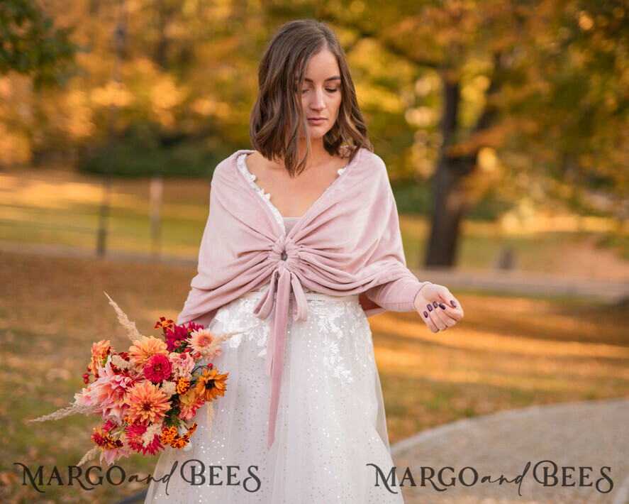 BRIDE bolero, robes, garter WEDDING BOLERO & SHRUGS Blush Pink Velvet Wedding bolero long sleeve Shrug Women Wedding, Pink Velvet Wedding dress Topper, Bridal Sweater Coverup, Jacket for Bride, Bridal Blouse Bridal Shrug