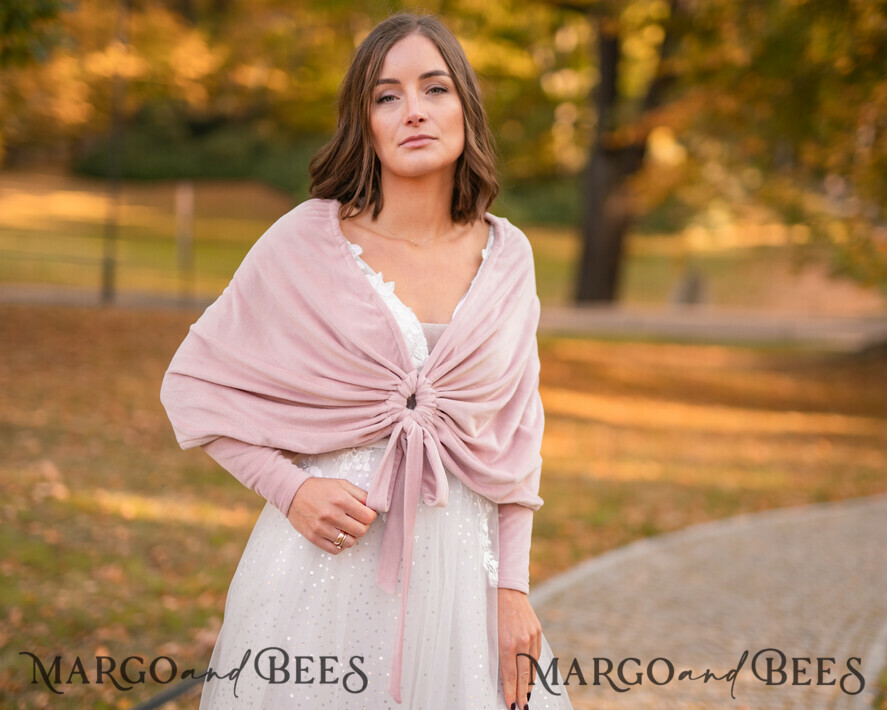 BRIDE bolero, robes, garter WEDDING BOLERO & SHRUGS Blush Pink Velvet Wedding bolero long sleeve Shrug Women Wedding, Pink Velvet Wedding dress Topper, Bridal Sweater Coverup, Jacket for Bride, Bridal Blouse Bridal Shrug