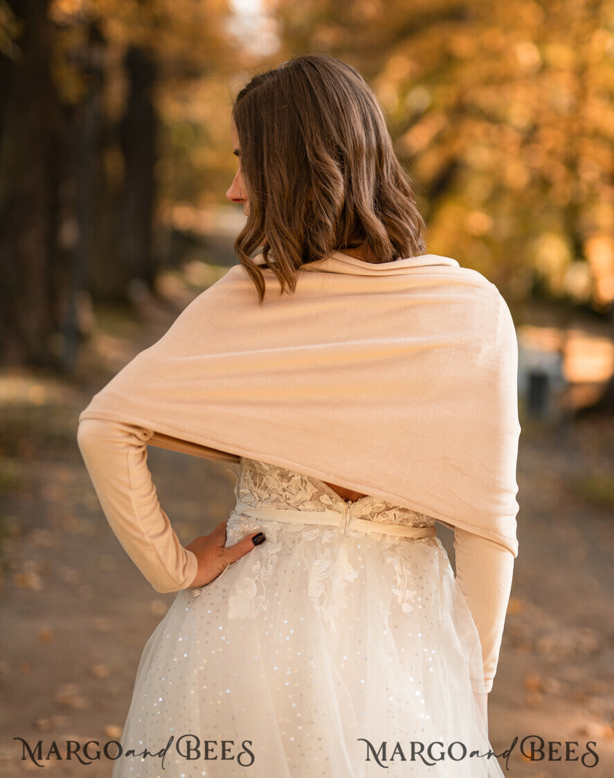 BRIDE bolero, robes, garter WEDDING BOLERO & SHRUGS Nude Velvet Wedding bolero long sleeve,Beige Shrug Women Wedding, Bridal Backless Cover, Jacket for Bride, Velvet Bridal Blouse Bridal Shrug