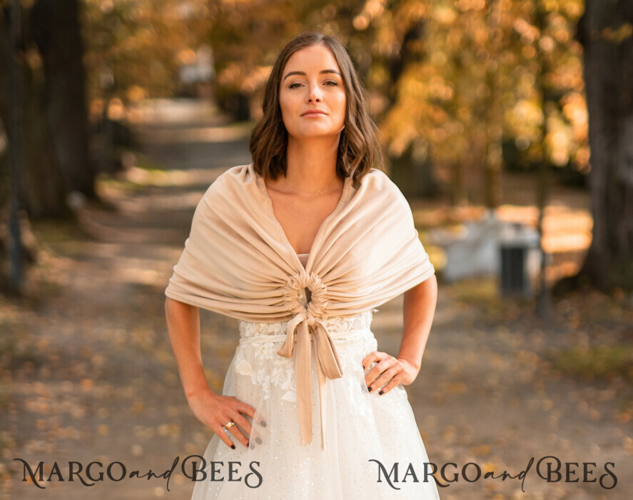 BRIDE bolero, robes, garter WEDDING BOLERO & SHRUGS Nude Velvet Wedding bolero long sleeve,Beige Shrug Women Wedding, Bridal Backless Cover, Jacket for Bride, Velvet Bridal Blouse Bridal Shrug