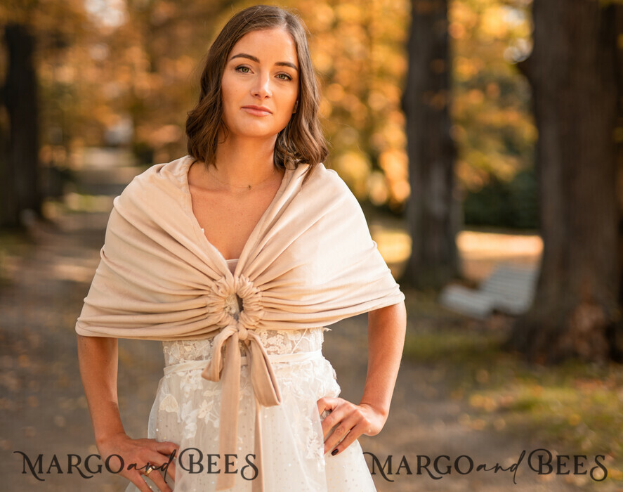 BRIDE bolero, robes, garter WEDDING BOLERO & SHRUGS Nude Velvet Wedding bolero long sleeve,Beige Shrug Women Wedding, Bridal Backless Cover, Jacket for Bride, Velvet Bridal Blouse Bridal Shrug