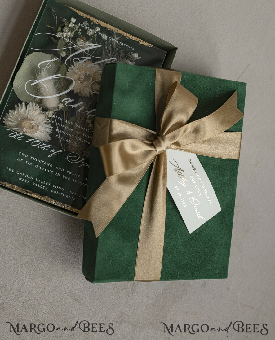 WEDDING INVITATIONS Invitations for VIP/ boxed Invites for Parents Natural Dried Flowers Wedding Invitations in velvet box, Plexi Glamour Boxed Wedding Invitation Suite Luxury, Romantic Velvet Wedding Cards, Bespoke Golden Invites