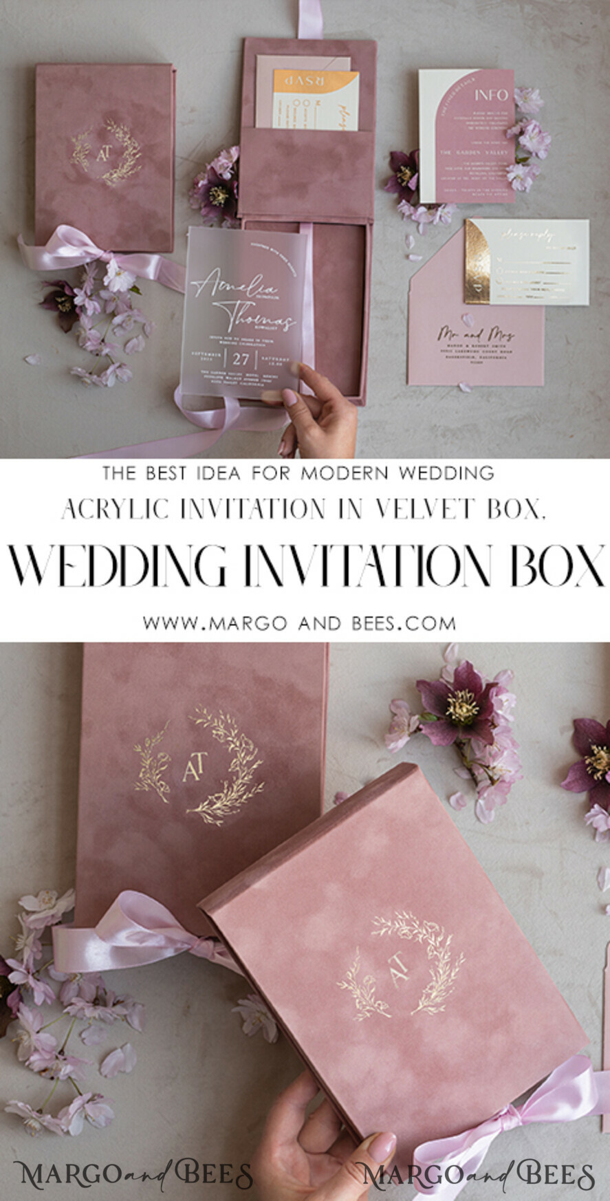 WEDDING INVITATIONS Invitations for VIP/ boxed Invites for Parents Acrylic Wedding Invitations in velvet box, Frozen Plexi Glamour Wedding Invitation Suite Luxury Box, Elegant Velvet Wedding Cards, Bespoke Golden Invites