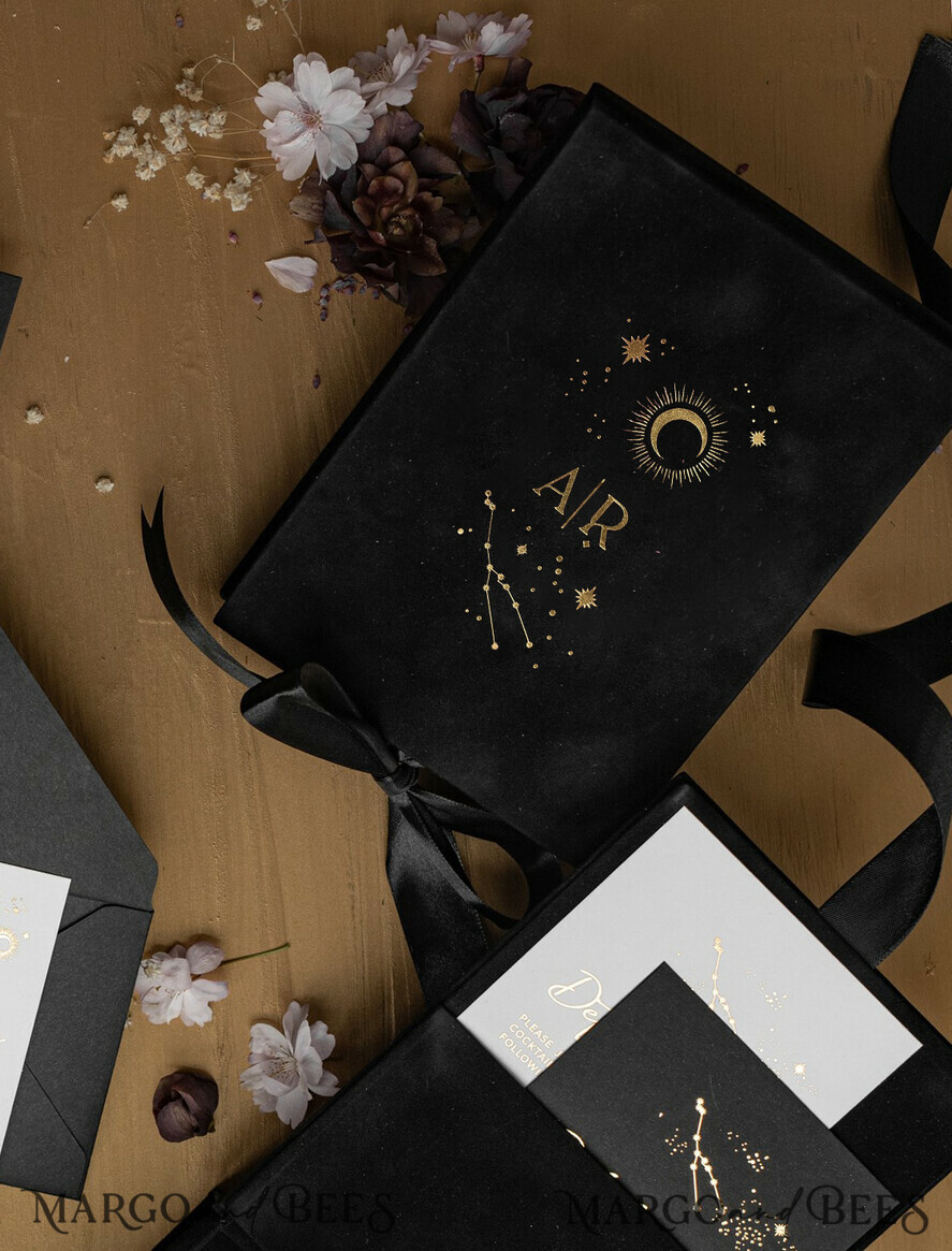 WEDDING INVITATIONS Invitations for VIP/ boxed Invites for Parents Arch Acrylic Wedding Invitations in velvet box, Black Plexi Glamour Wedding Invitation Suite Luxury Box, Moon Stars Elegant Velvet Wedding Cards