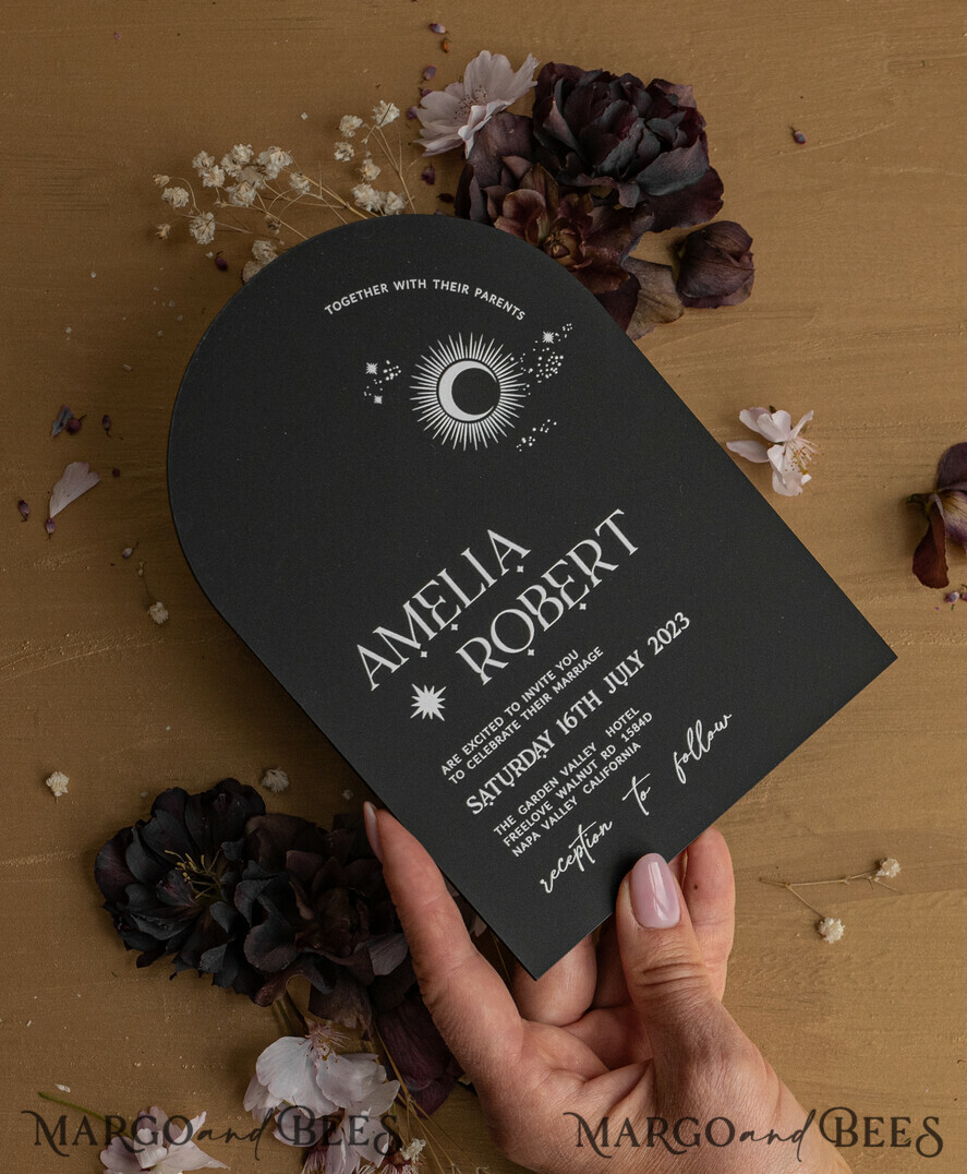 WEDDING INVITATIONS Invitations for VIP/ boxed Invites for Parents Arch Acrylic Wedding Invitations in velvet box, Black Plexi Glamour Wedding Invitation Suite Luxury Box, Moon Stars Elegant Velvet Wedding Cards
