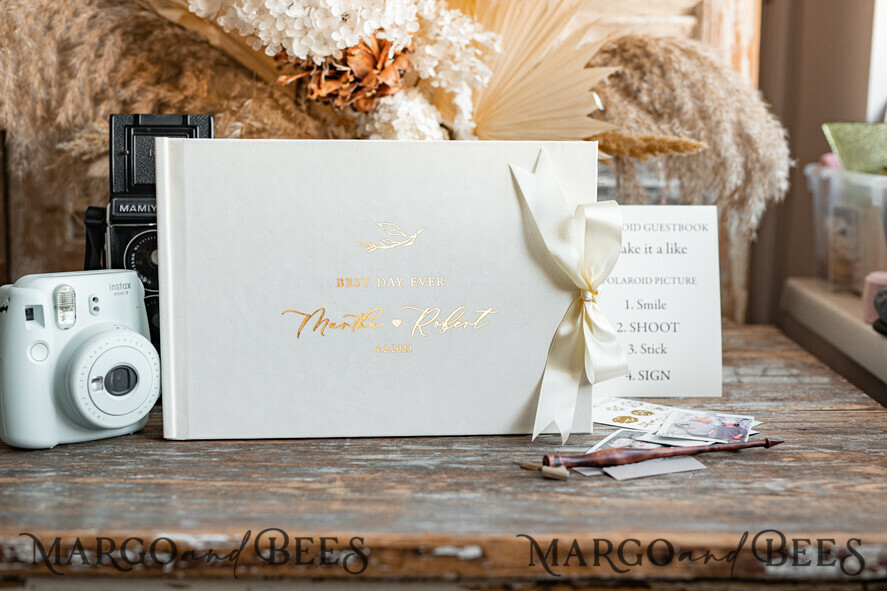 WEDDING GUEST BOOKS Velvet Instax Guestbook Modern Ivory Instax velvet Wedding GuestBook Gold, Large Instant Wedding Guest Book, Polaroid velvet Guestbook