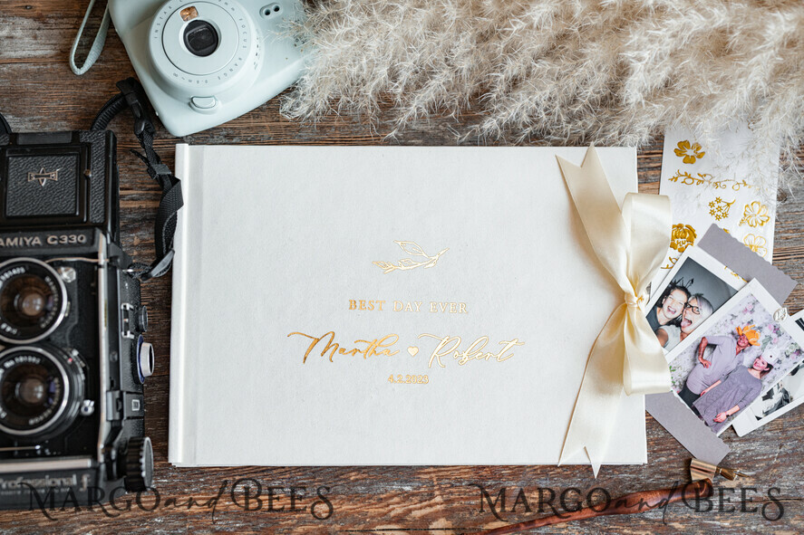 WEDDING GUEST BOOKS Velvet Instax Guestbook Modern Ivory Instax velvet Wedding GuestBook Gold, Large Instant Wedding Guest Book, Polaroid velvet Guestbook