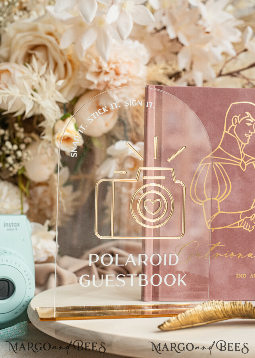 WEDDING GUEST BOOKS Velvet Instax Guestbook custom order Instax velvet Wedding GuestBook and plexi sign , Large Instant Wedding Guest Book, Maroon Polaroid velvet Guestbook Marsala Golden wedding