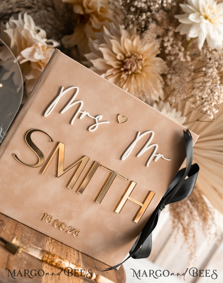 WEDDING GUEST BOOKS Velvet Instax Guestbook beige Gold Presonalised Wedding Guest Book and arch acrylic Instax Sign Black Pages, Velvet Memory Photo Booh Book and Clear Sign Set Fall Wedding, Polaroid velvet Guest book & Plexi Instax Sign set